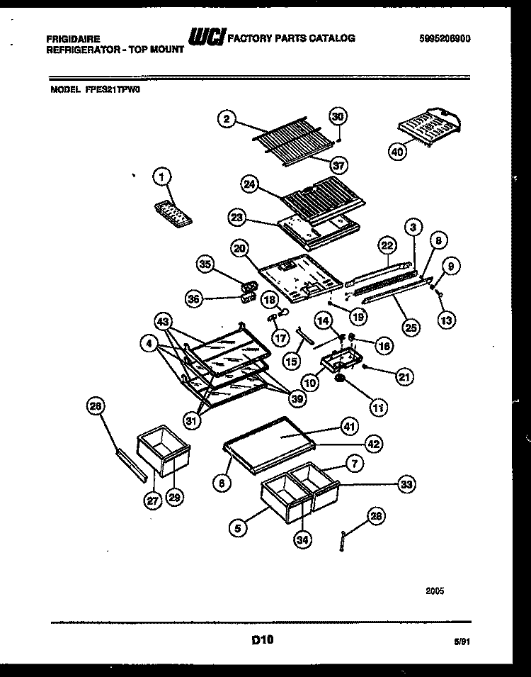 SHELVES AND SUPPORTS Diagram and Parts List for FPES21TPL0  Frigidaire Refrigerator