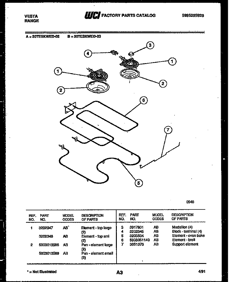 BROILER PARTS Diagram and Parts List for 30TESKWED-23-03  Tappan Range