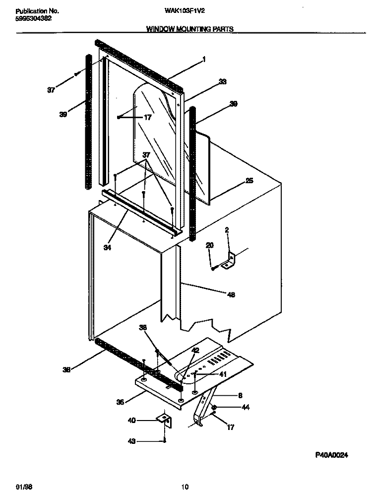 WINDOW MOUNTING PARTS Diagram and Parts List for WAK103F1V2  Frigidaire Air Conditioner