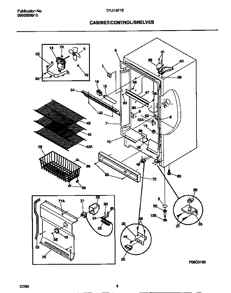 CABINET / CONTROLS / SHELVES Diagram and Parts List for TFU14F7EW1  Tappan Freezer