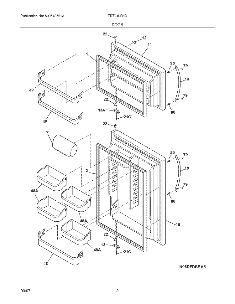 DOORS Diagram and Parts List for FRT21LR8DKC  Frigidaire Refrigerator