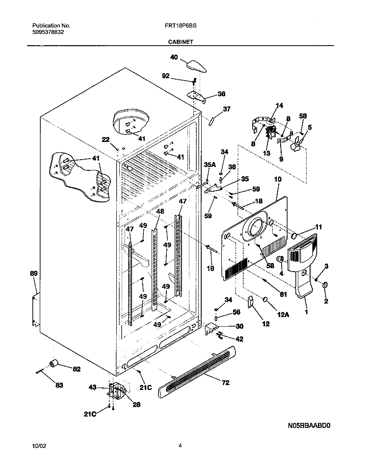 CABINET Diagram and Parts List for FRT18P6BSB7  Frigidaire Refrigerator