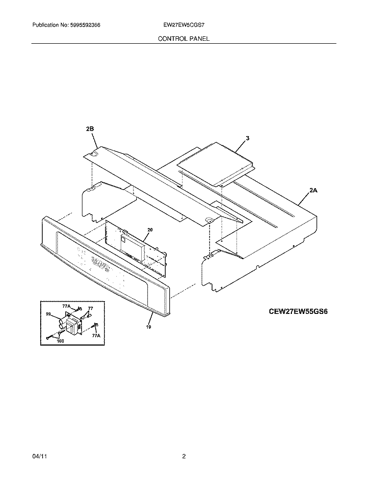 CONTROL PANEL Diagram and Parts List for EW27EW5CGS7  Electrolux Wall Oven