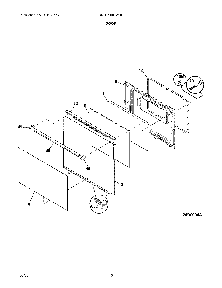 DOOR Diagram and Parts List for CRG3110GWBD  Crosley Range