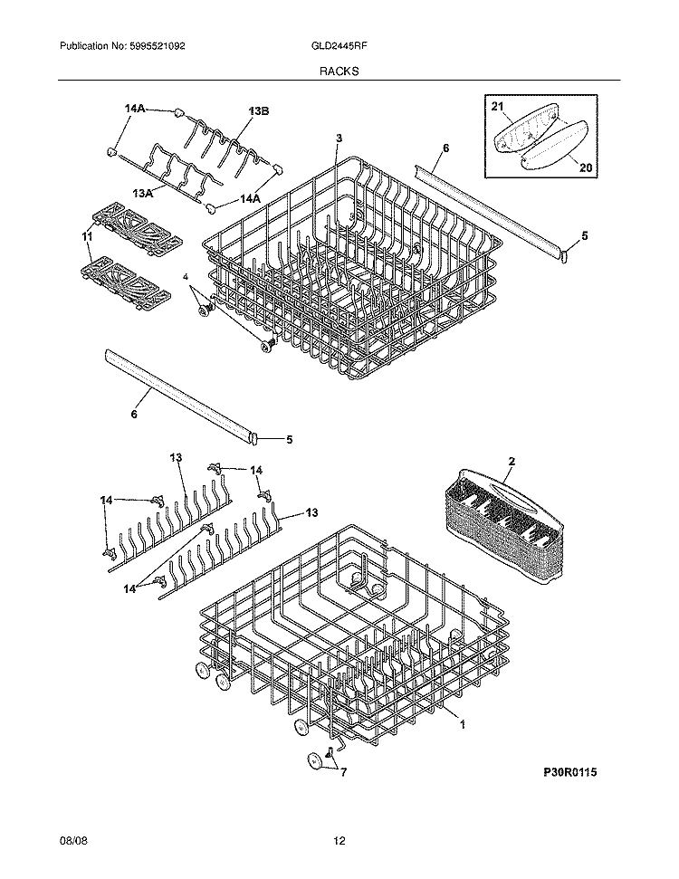 RACKS Diagram and Parts List for GLD2445RFB2  Frigidaire Dishwasher