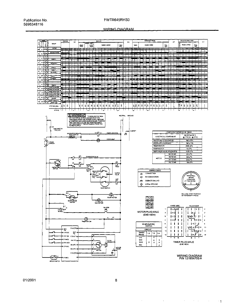 131854700 WIRING DIAGRAM Diagram and Parts List for FWTR645RHS0  Frigidaire Washer