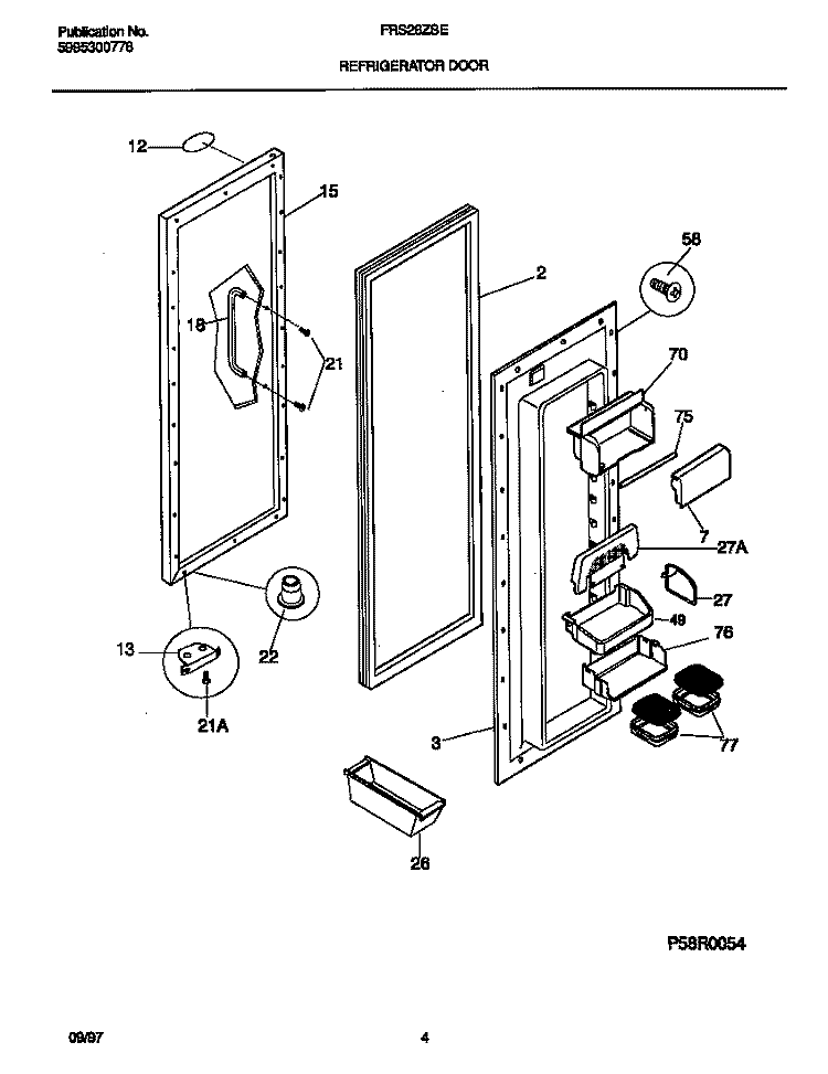REFRIGERATOR DOOR Diagram and Parts List for FRS26ZSEB4  Frigidaire Refrigerator