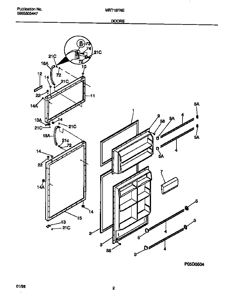 DOORS Diagram and Parts List for MRT18FNED3  Frigidaire Refrigerator