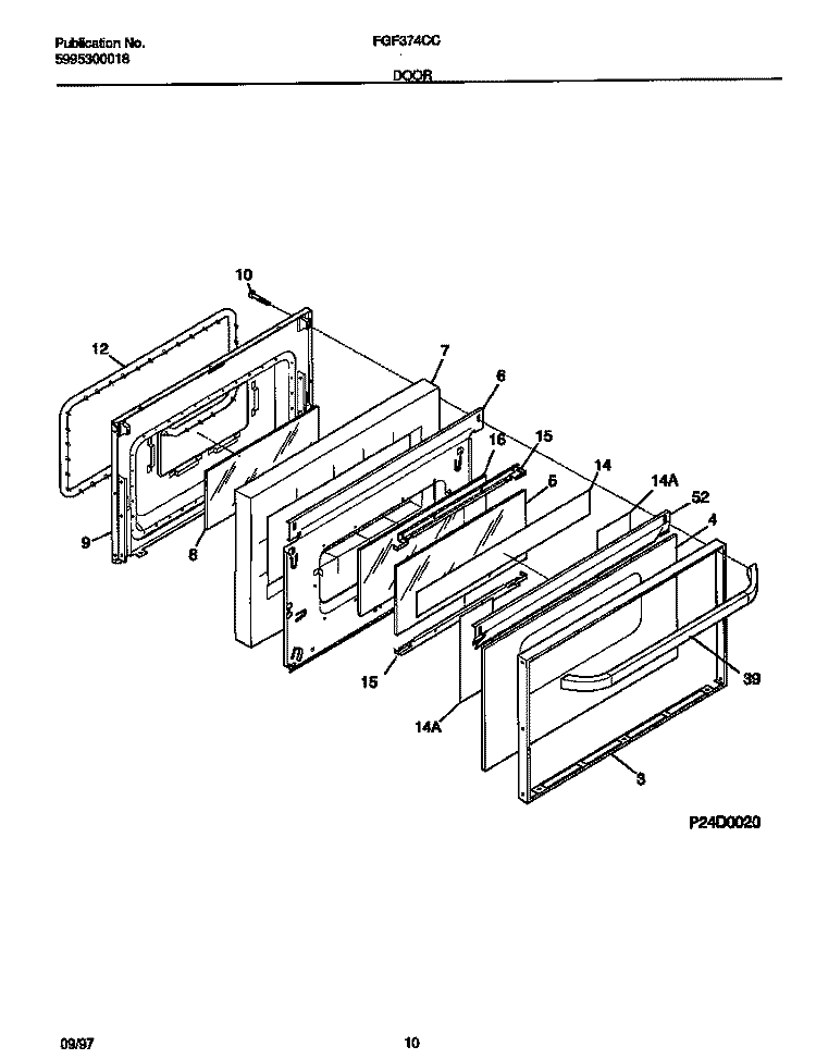 DOOR Diagram and Parts List for FGF374CCBG  Frigidaire Range