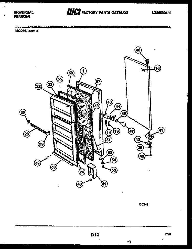 DOOR PARTS Diagram and Parts List for UG21B  Frigidaire Freezer