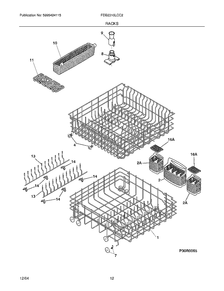 RACKS Diagram and Parts List for FDB2310LCC2  Frigidaire Dishwasher