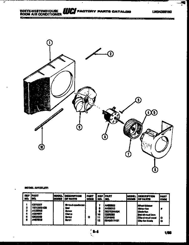 AIR HANDLING PARTS Diagram and Parts List for AH12EL2T1  Frigidaire Air Conditioner