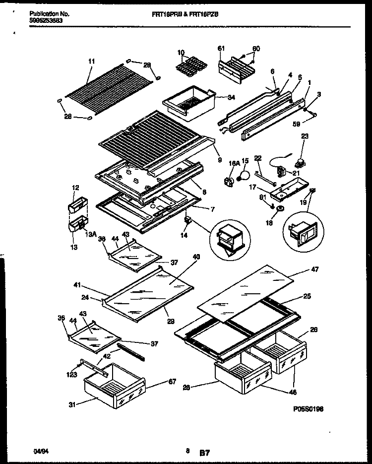 SHELVES AND SUPPORTS Diagram and Parts List for FRT18PRBW0  Frigidaire Refrigerator
