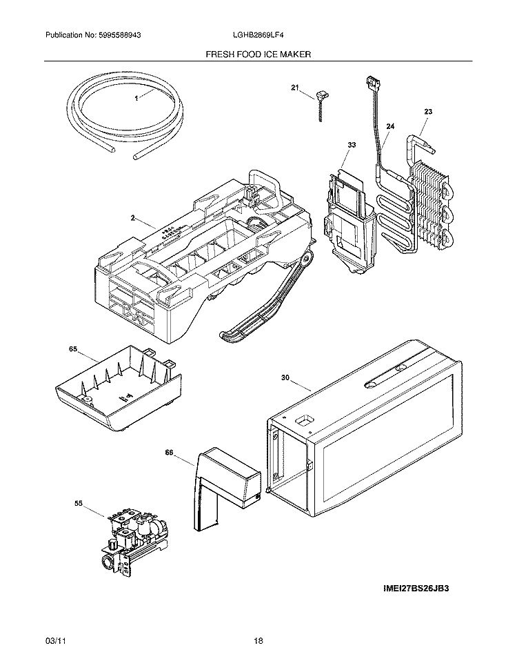 FRESH FOOD ICE MAKER Diagram and Parts List for LGHB2869LF4  Frigidaire Refrigerator