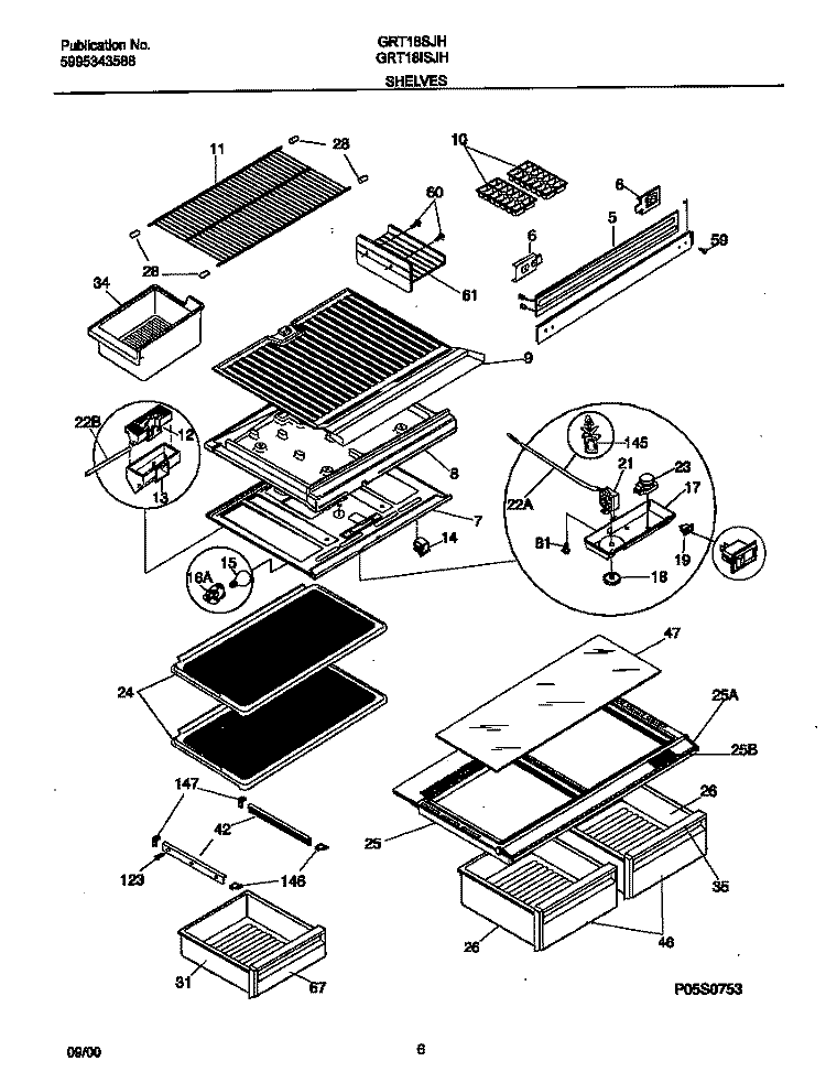 SHELVES Diagram and Parts List for GRT18ISJHD2  Gibson Refrigerator