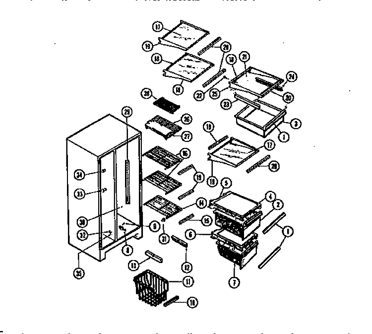 SHELVES AND SUPPORTS Diagram and Parts List for RS249JCD0  Frigidaire Refrigerator