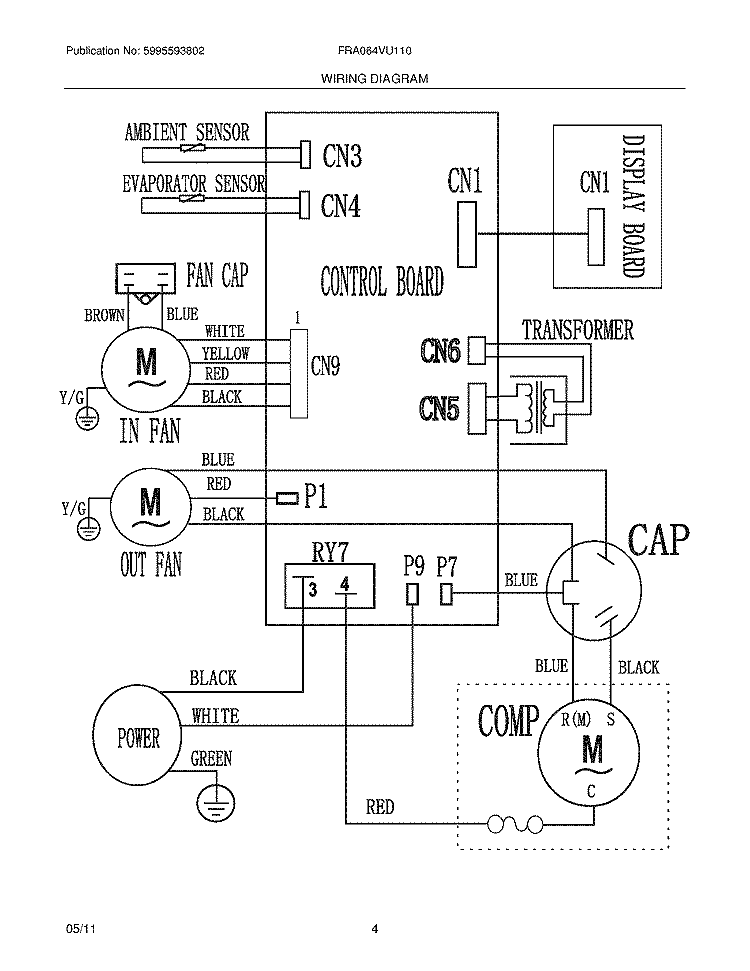 WIRING DIAGRAM Diagram and Parts List for FRA064VU110  Frigidaire Air Conditioner