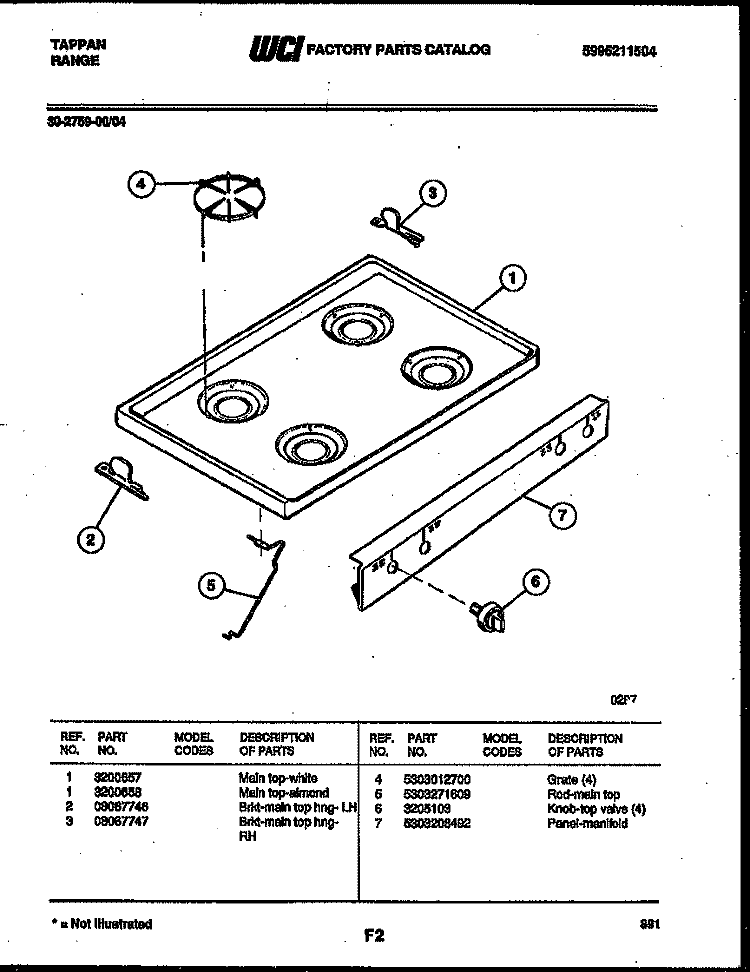 COOKTOP PARTS Diagram and Parts List for 30-2759-00-04  Tappan Range