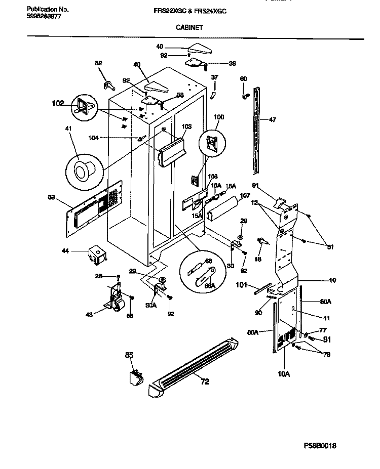 CABINET Diagram and Parts List for FRS22XGCD0  Frigidaire Refrigerator