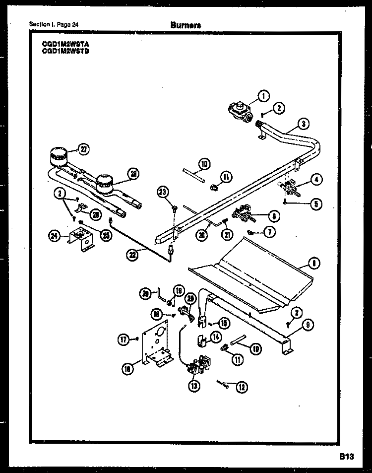 BURNERS Diagram and Parts List for CGD1M2WSTA  Gibson Range