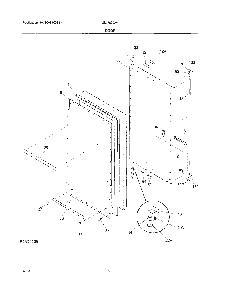 DOOR Diagram and Parts List for UL1793CA4  Electrolux Freezer