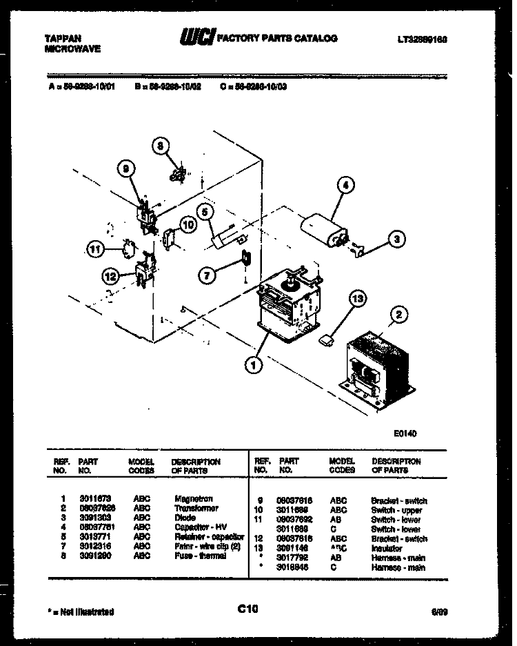 POWER CONTROL Diagram and Parts List for 56-9288-23-02  Tappan Microwave