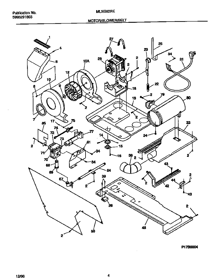 MOTOR / BLOWER / BELT Diagram and Parts List for MLXG62REW1  Frigidaire Washer Dryer Combo
