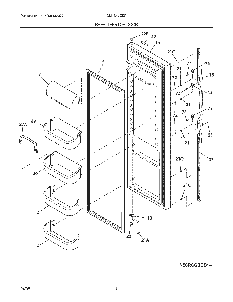 REFRIGERATOR DOOR Diagram and Parts List for GLHS67EEPQ0  Frigidaire Refrigerator
