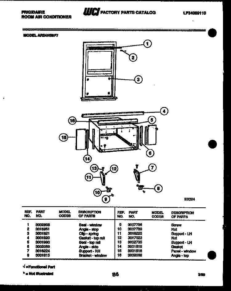 WINDOW MOUNTING PARTS Diagram and Parts List for AR24NS8F7  Frigidaire Air Conditioner