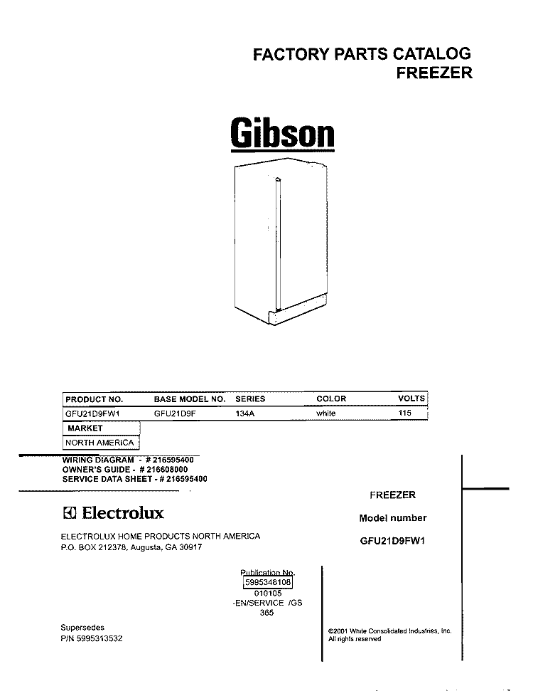 COVER Diagram and Parts List for GFU21D9FW1  Gibson Freezer