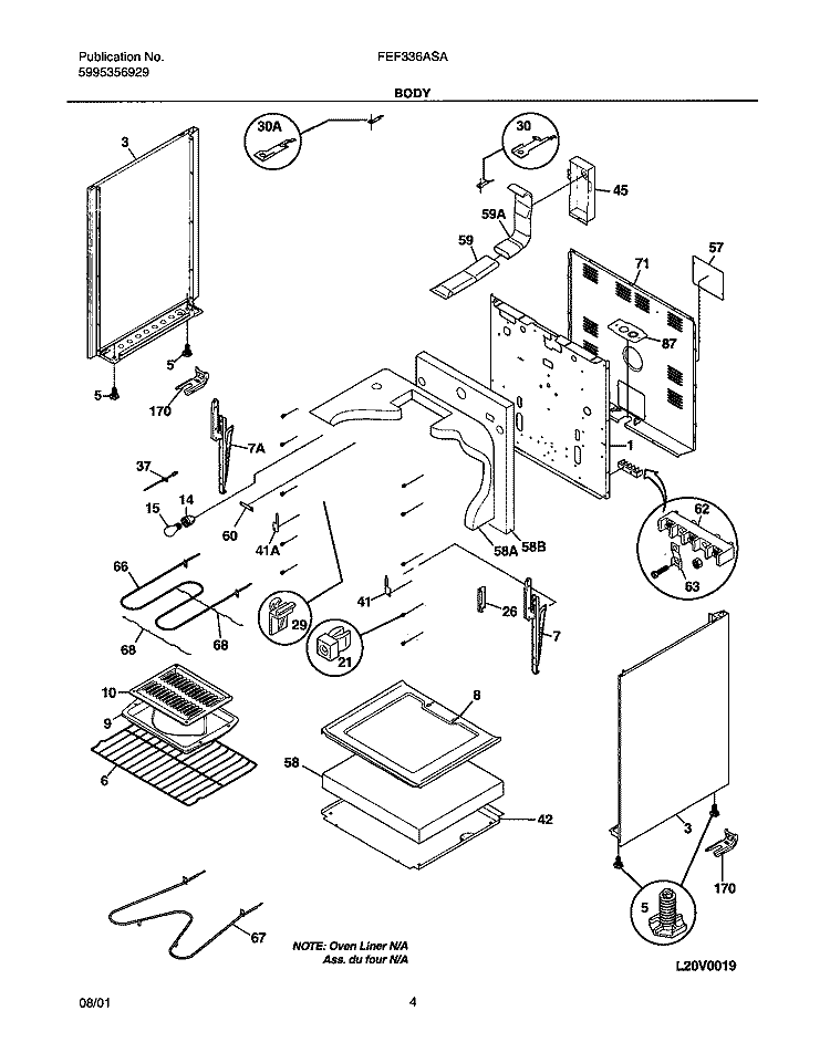 BODY Diagram and Parts List for FEF336ASA  Frigidaire Range