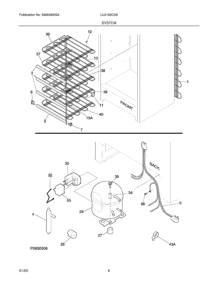 SYSTEM Diagram and Parts List for UL2100CA6  Electrolux Freezer