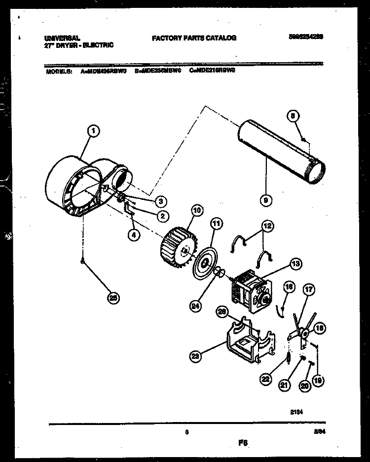 BLOWER AND DRIVE PARTS Diagram and Parts List for MDE216RBW0  Tappan Dryer