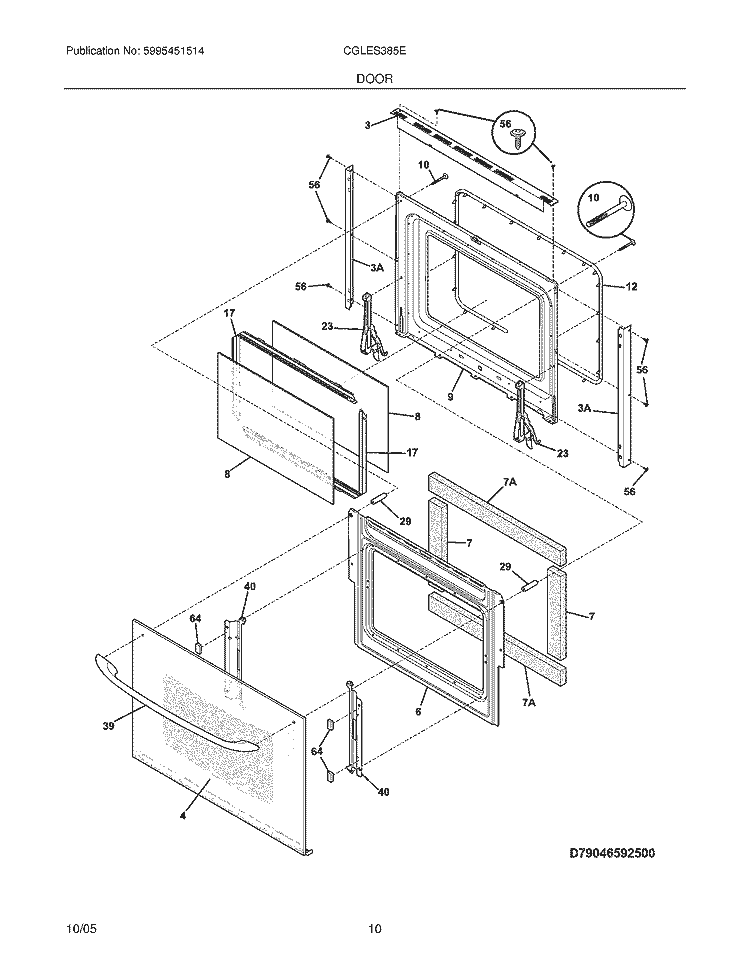 DOOR Diagram and Parts List for CGLES385ES1  Frigidaire Wall Oven