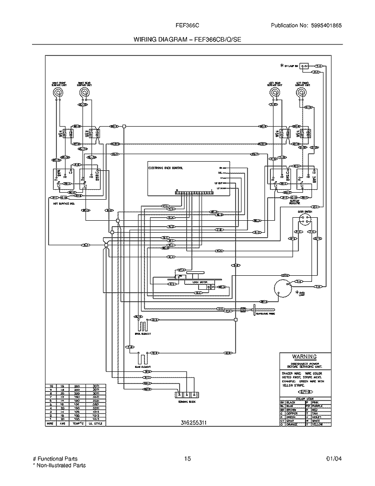 WIRING DIAGRAM Diagram and Parts List for FEF366CQD  Frigidaire Range