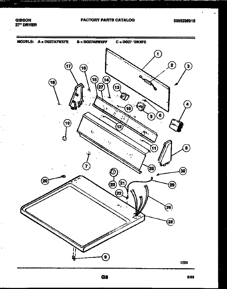 CONSOLE AND CONTROL PARTS Diagram and Parts List for DG27A7WXFE  Gibson Dryer