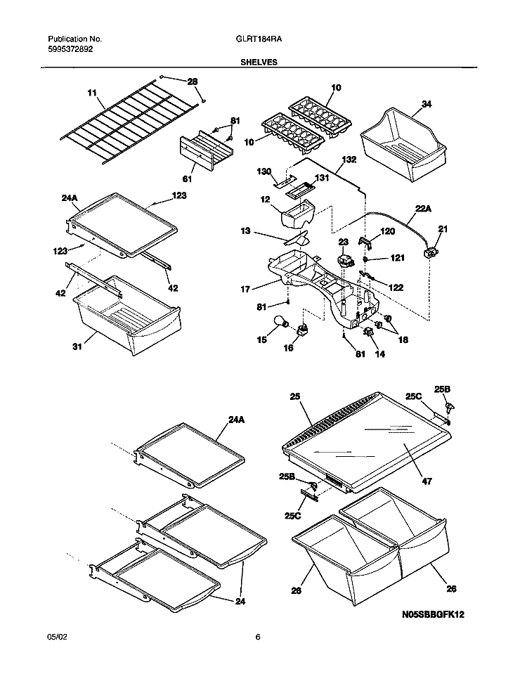 SHELVES Diagram and Parts List for GLRT184RAB5  Frigidaire Refrigerator
