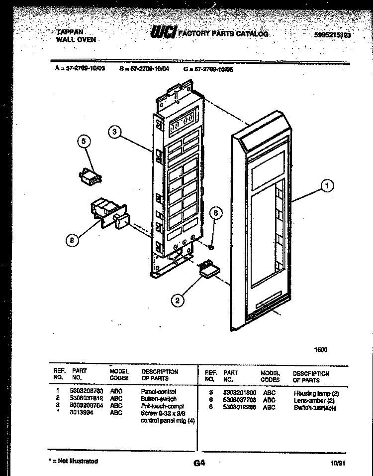 CONTROL PANEL Diagram and Parts List for 57-2709-10-05  Tappan Microwave Oven Combo