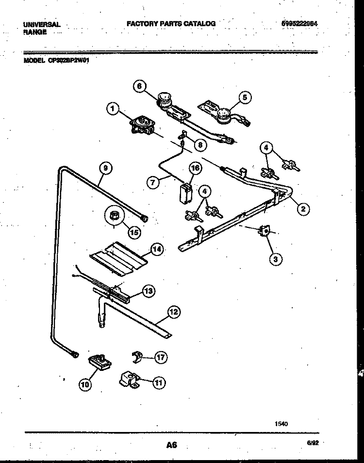 BURNER PARTS Diagram and Parts List for CP302BP2WY01  Uni Range