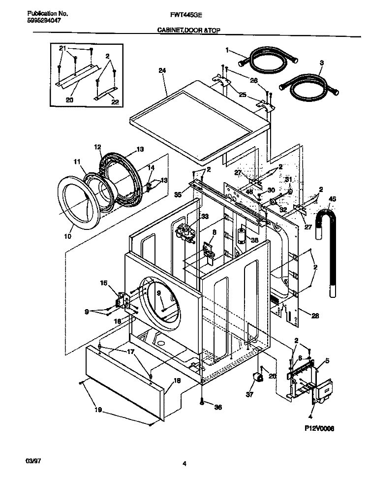 CABINET, DOOR & TOP Diagram and Parts List for FWT445GES1  Frigidaire Washer