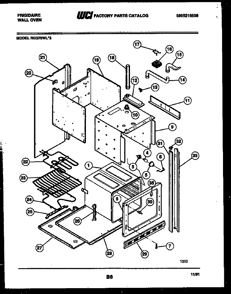 BODY PARTS Diagram and Parts List for REG78WL2  Frigidaire Wall Oven
