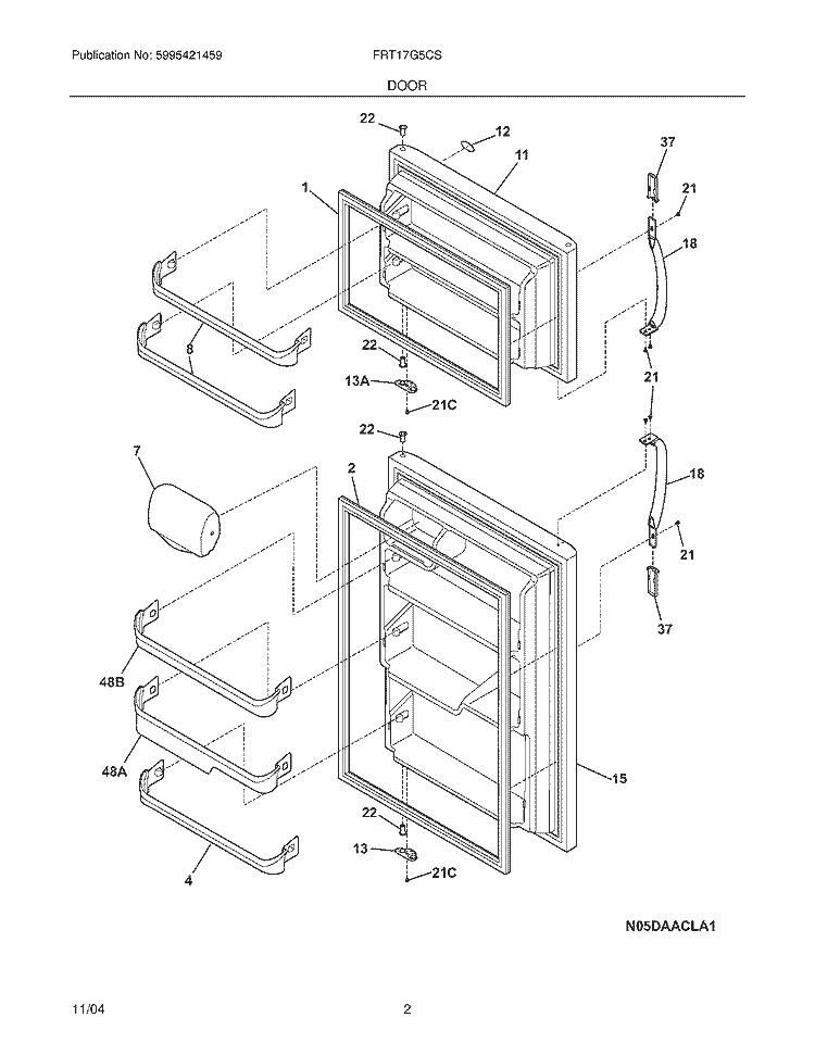 DOOR Diagram and Parts List for FRT17G5CSB3  Frigidaire Refrigerator