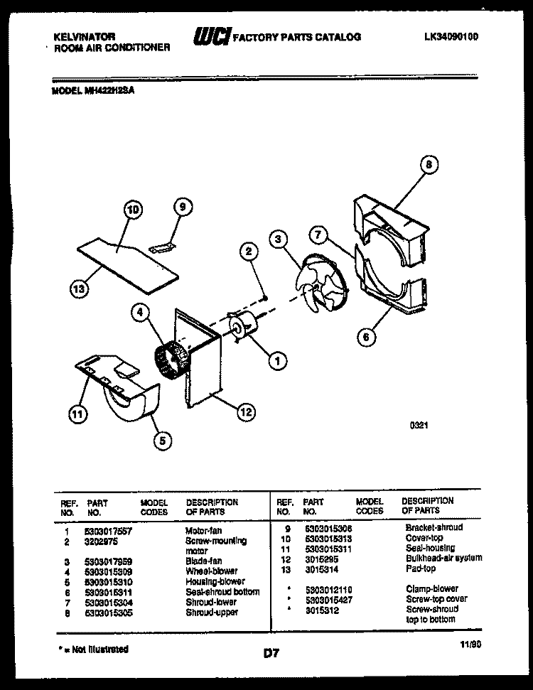 AIR HANDLING PARTS Diagram and Parts List for MH422H2SA  Kelvinator Air Conditioner