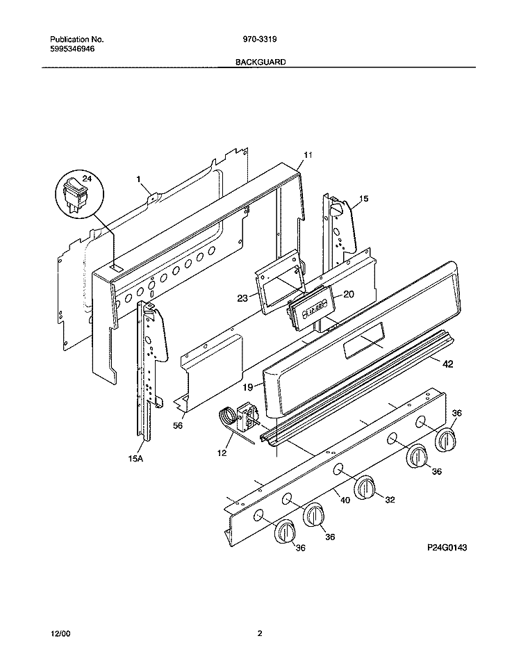 BACKGUARD Diagram and Parts List for FLF334BGDF  Frigidaire Range