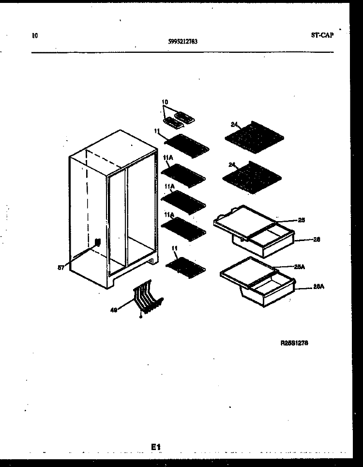 SHELVES AND SUPPORTS Diagram and Parts List for RSG192NCD1  Frigidaire Refrigerator