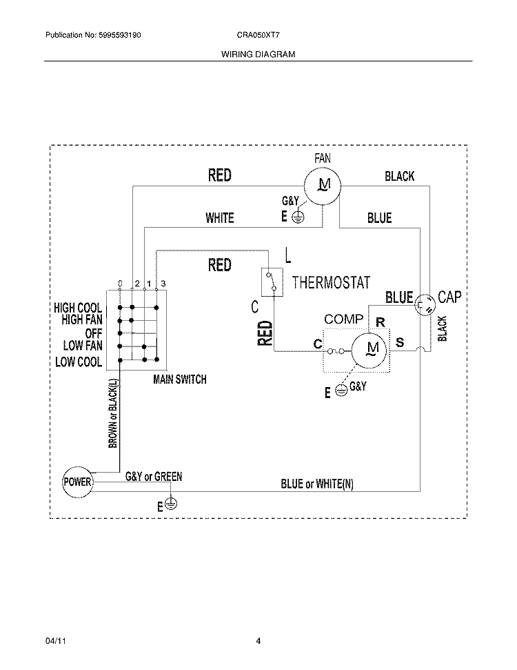 WIRING DIAGRAM Diagram and Parts List for CRA050XT716  Frigidaire Air Conditioner