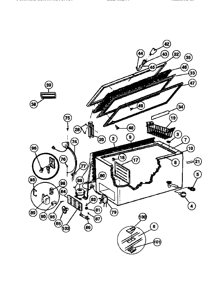 DOOR, CABINET, AND UNIT Diagram and Parts List for MFC13M0BW1  Frigidaire Freezer