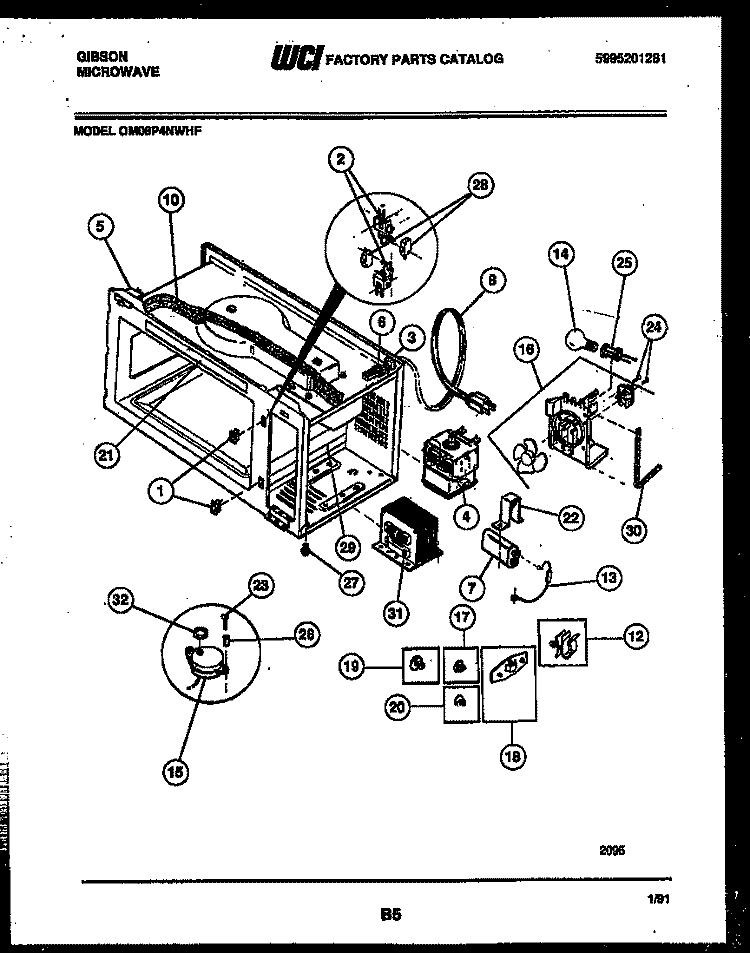 BODY, MOTOR AND ELECTRICAL PARTS Diagram and Parts List for OM08P4NWHF  Gibson Microwave
