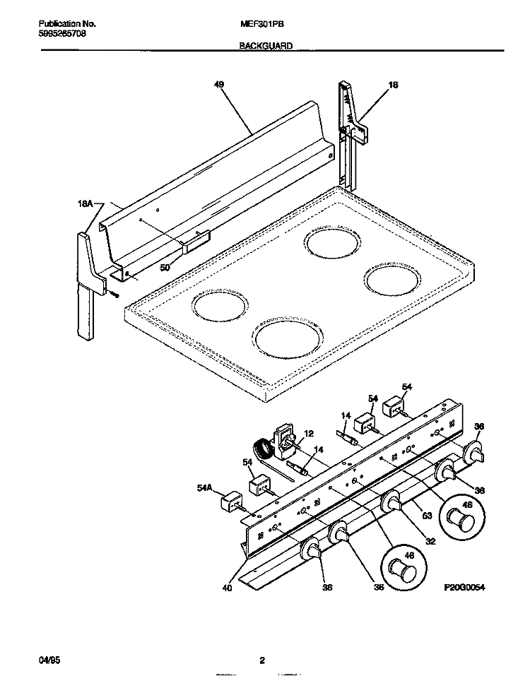 BACKGUARD Diagram and Parts List for MEF301PBDC  Frigidaire Range