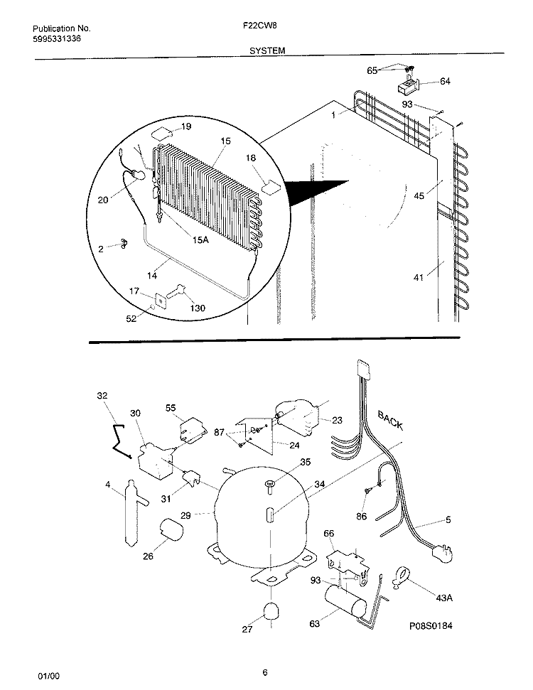 SYSTEM Diagram and Parts List for F22CW8  Frigidaire Freezer